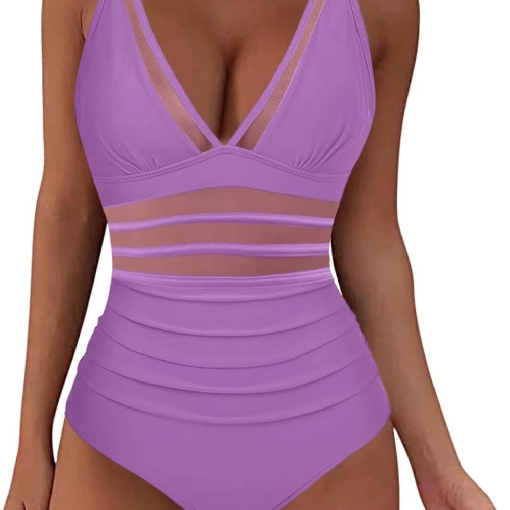 Mesh panel swimsuit - small